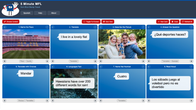 5 Minute MFL page showing a grid of varied cards